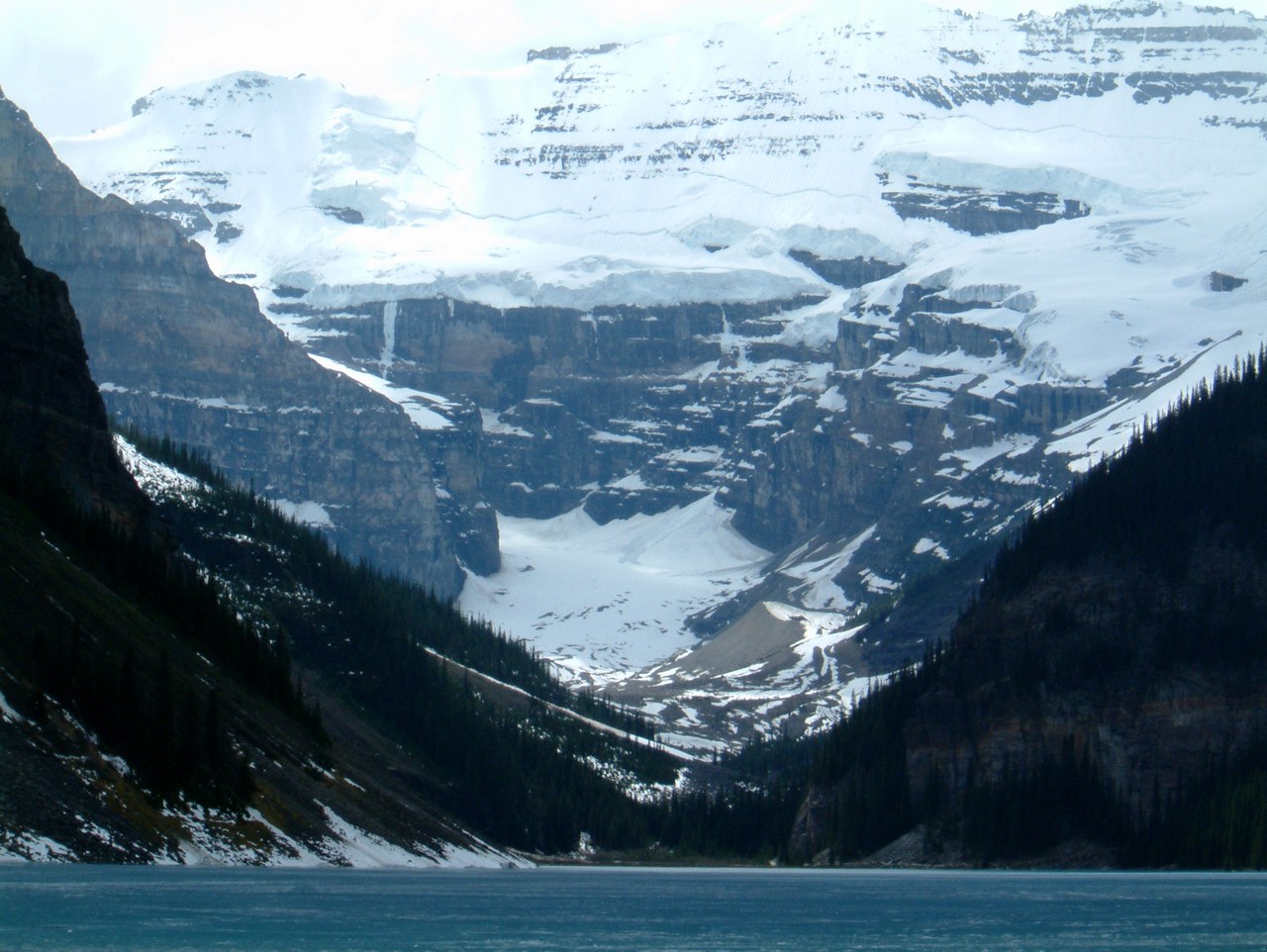 Victoria Glacier towering over the turquoise water of Lake Louise