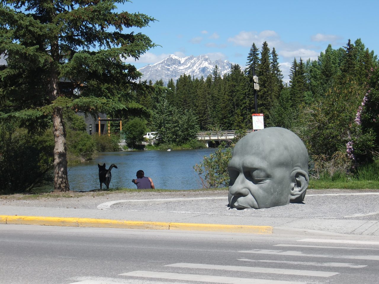 The Big Head sculpture on Canmore's Main Street
