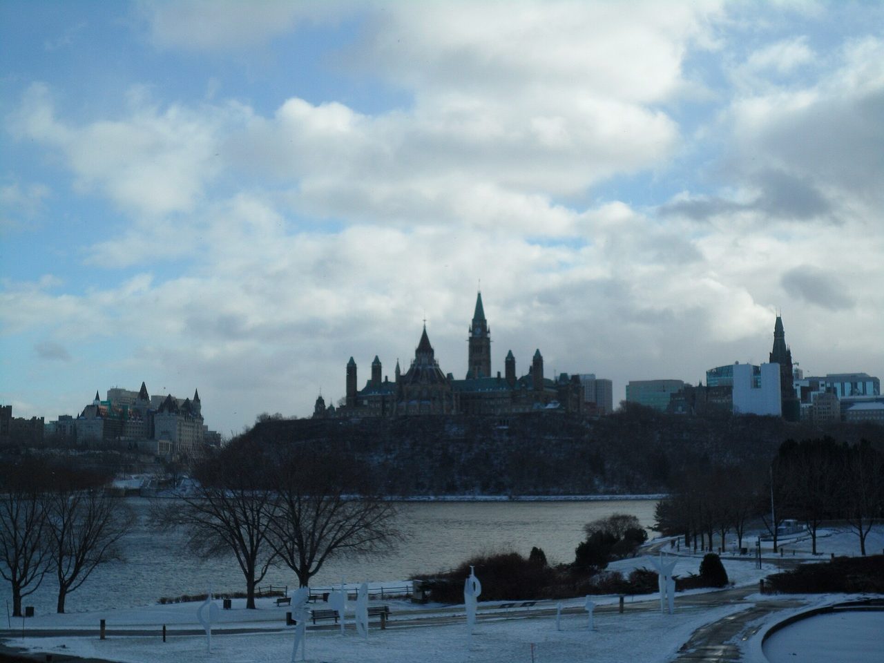 Parliament Hill and the Ottawa River seen from Kiweki Point in Gatineau