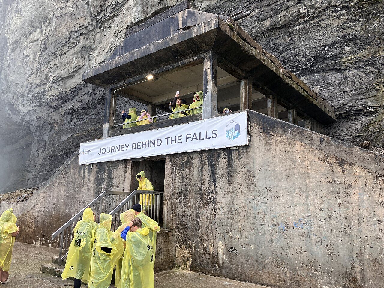 Observation deck at Journey Behind the Falls with Horseshoe Falls cascading close by