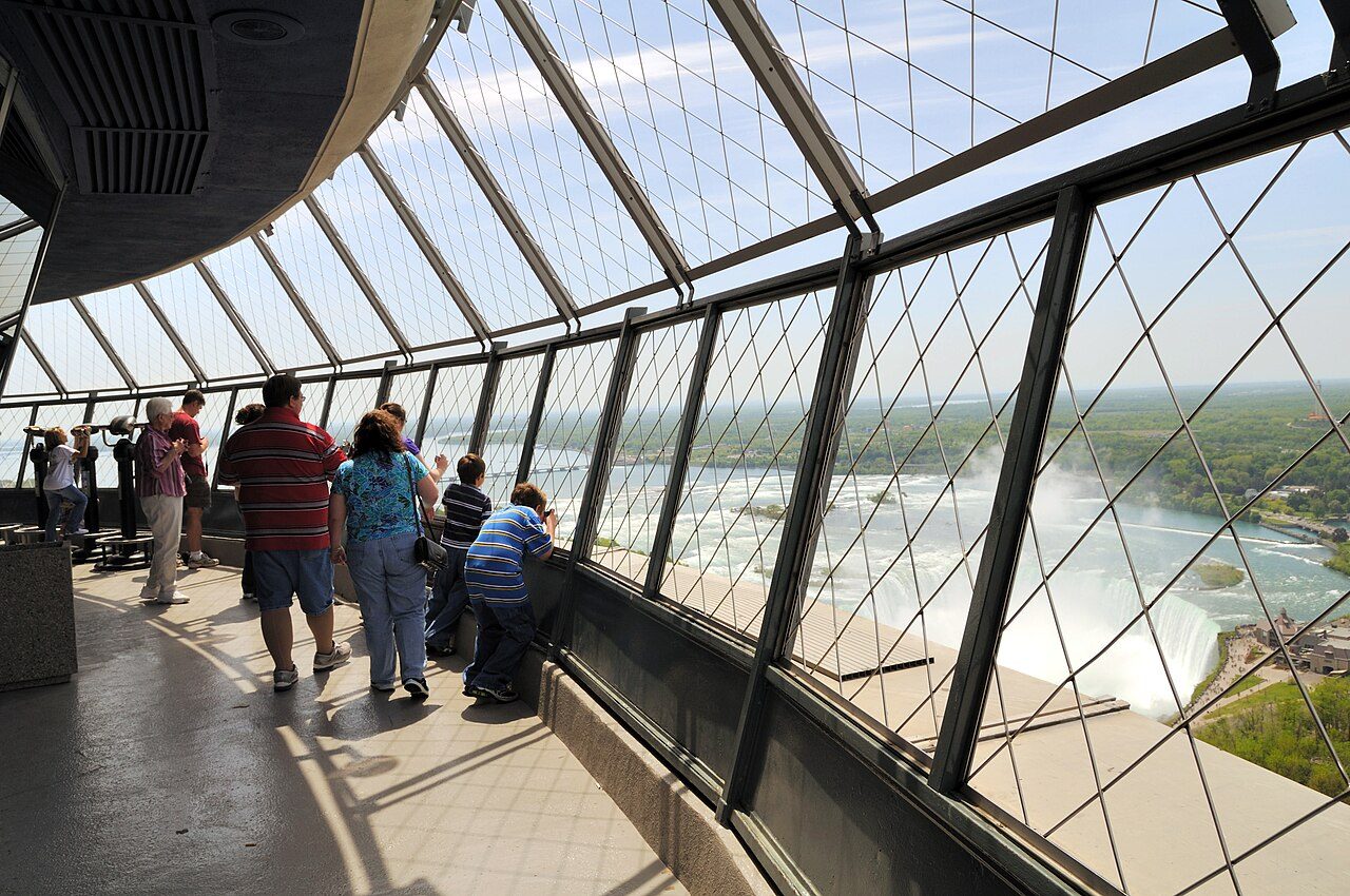View from the Skylon Tower observation deck over Niagara Falls and the gorge