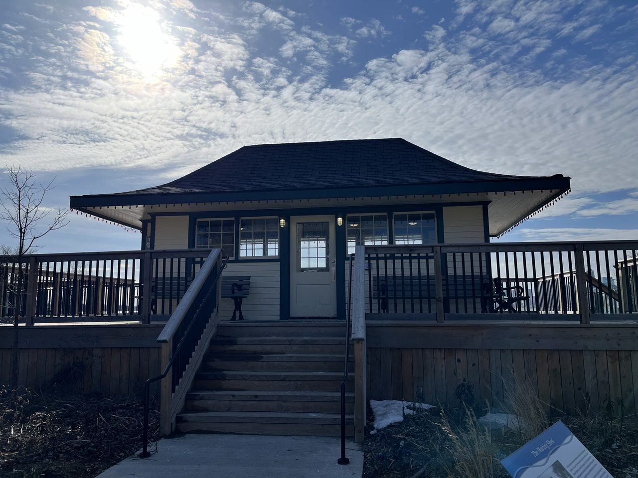 The wooden waiting shed at the Ward's Island ferry dock on the Toronto Islands