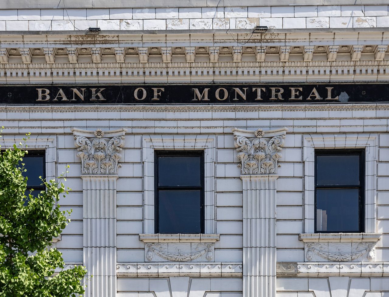 Historic Bank of Montreal building on the main street of Olde Walkerville in Windsor