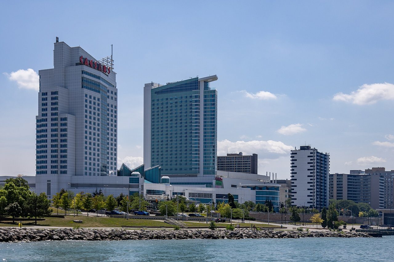 Caesars Windsor casino and hotel viewed from the Detroit River