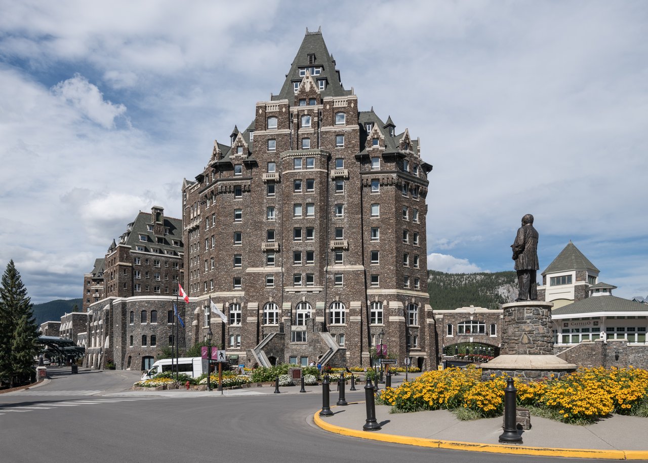 The Fairmont Banff Springs Hotel, the Castle in the Rockies, viewed from across the Bow Valley