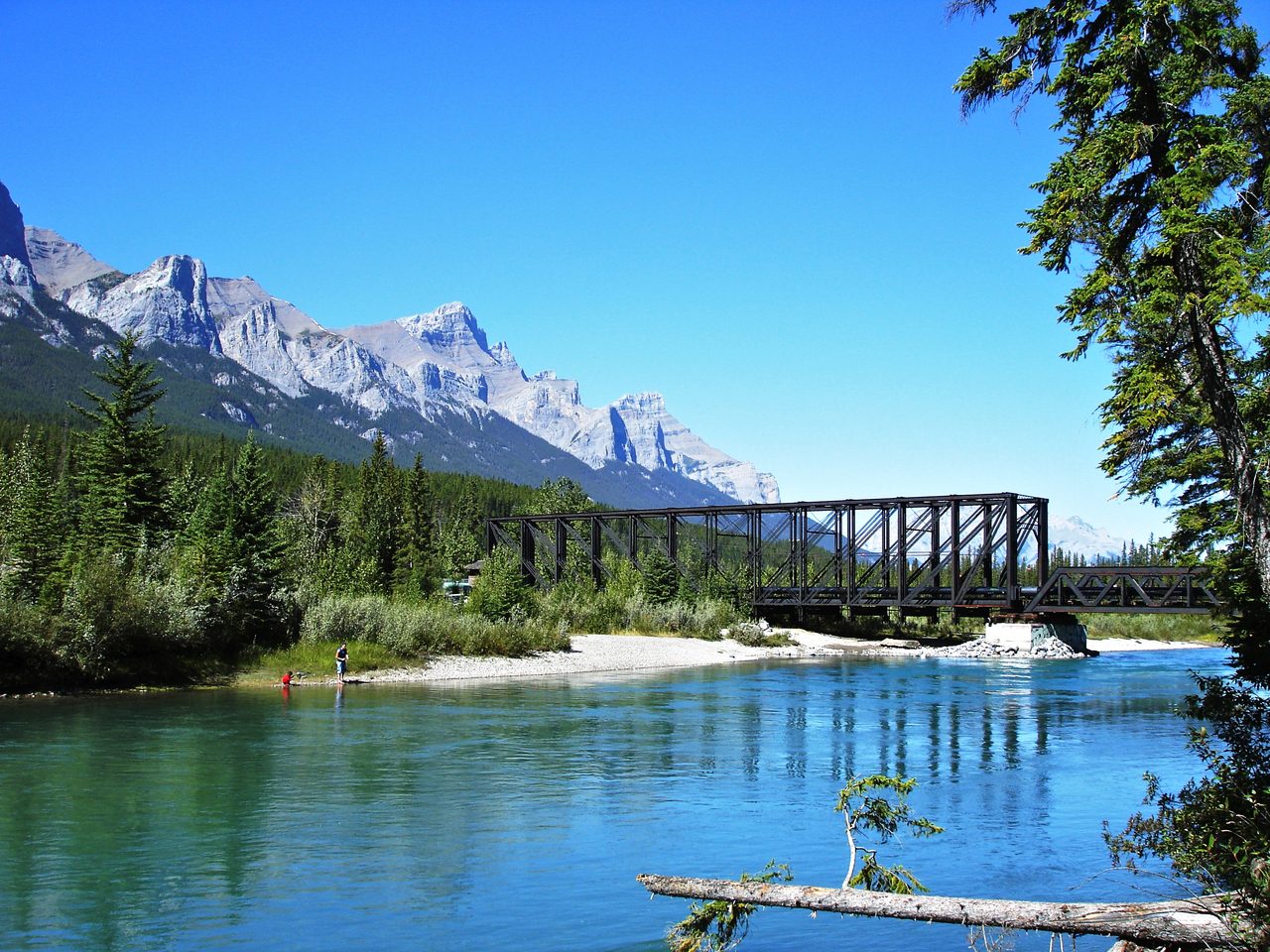 The historic Engine Bridge spanning the Bow River in Canmore