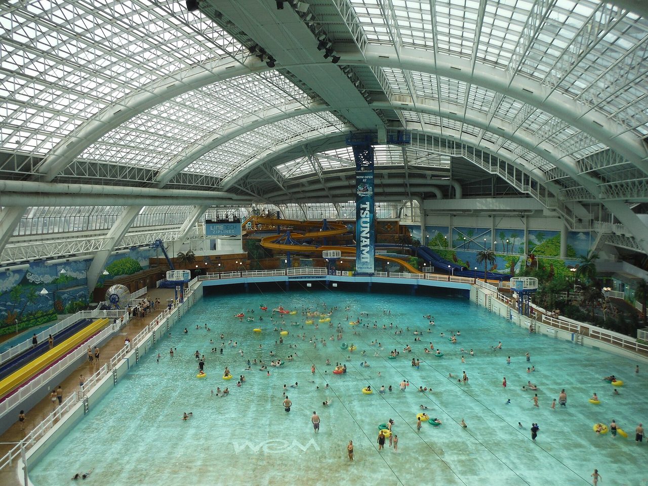Indoor wave pool and waterslides at West Edmonton Mall's World Waterpark