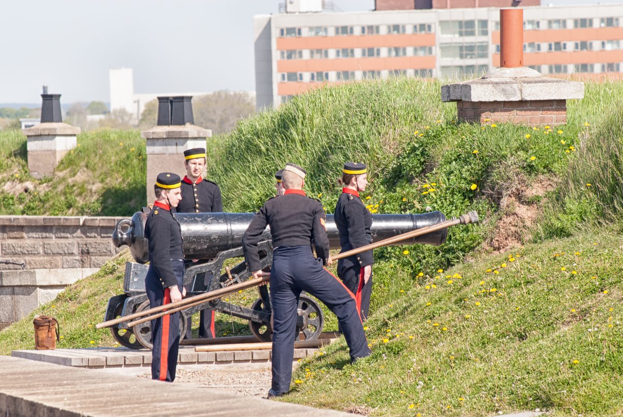 Cannon firing demonstration with costumed soldiers at the Halifax Citadel