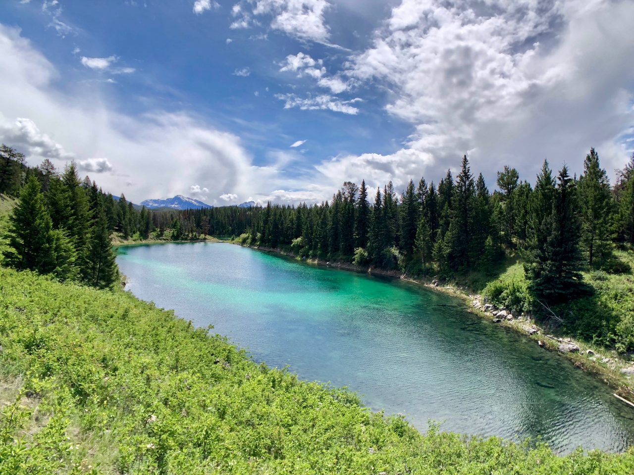 One of the turquoise lakes on the Valley of the Five Lakes trail in Jasper National Park