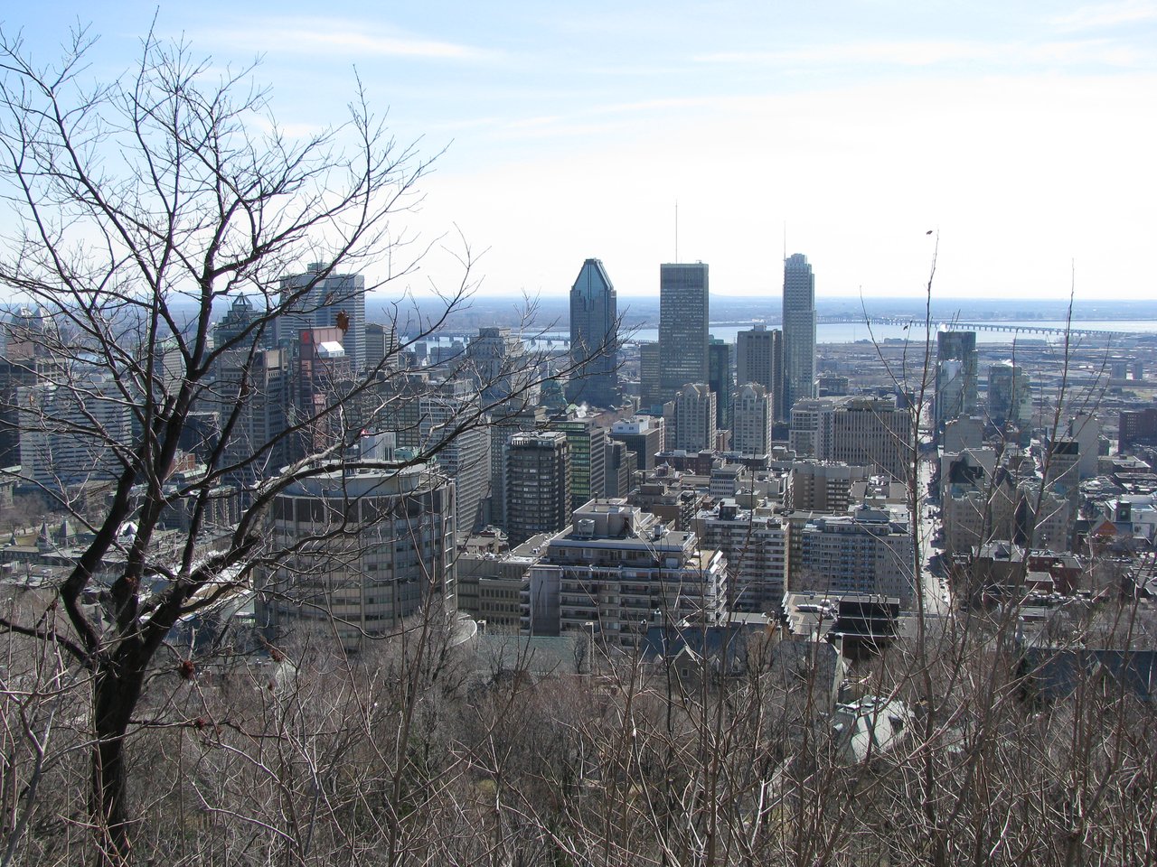 Montreal downtown skyline seen from the Kondiaronk Belvedere viewpoint on Mount Royal
