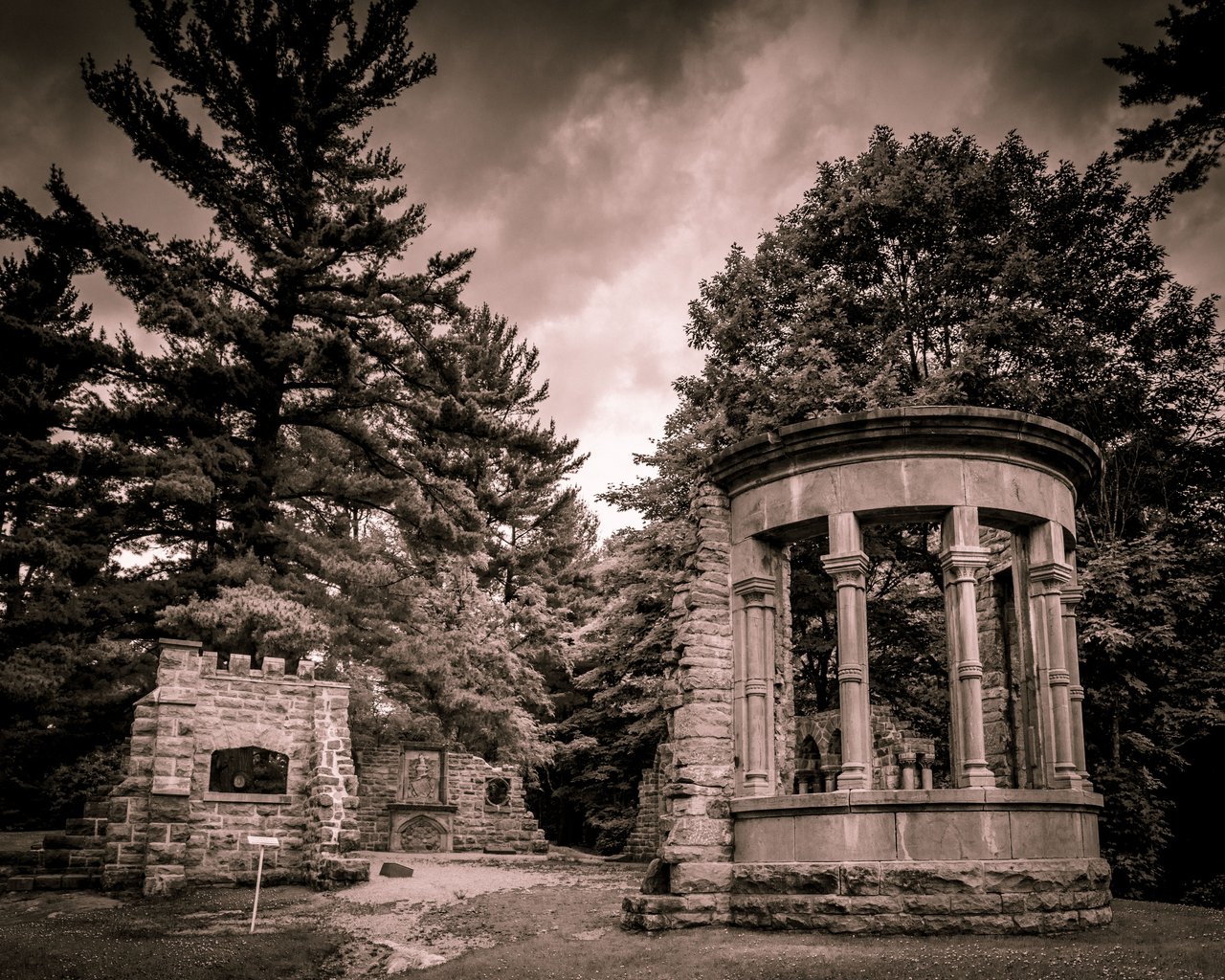 The stone ruins of the Abbey at the Mackenzie King Estate in Gatineau Park