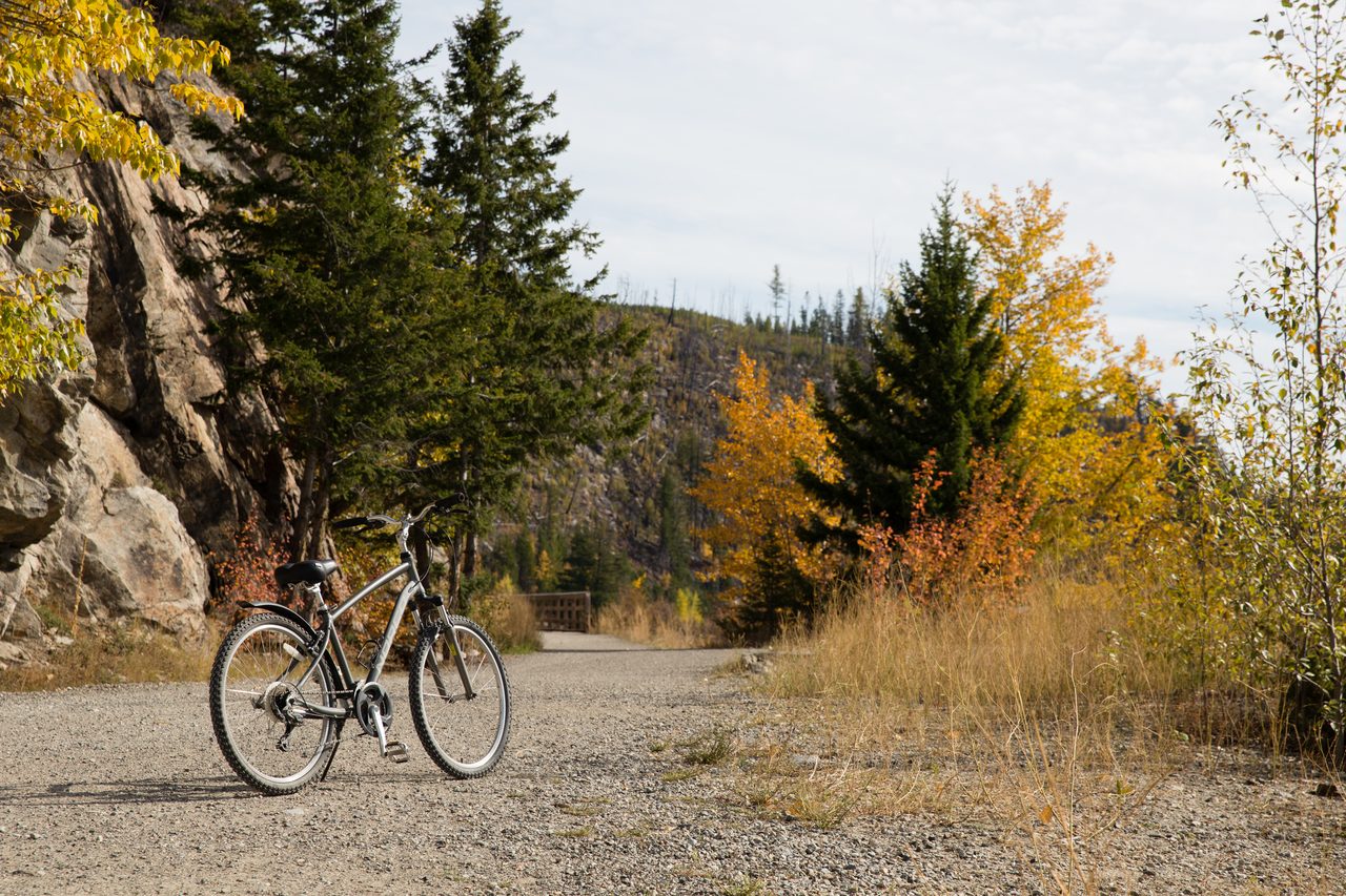 Historic wooden trestle bridge of the Kettle Valley Railway spanning Myra Canyon
