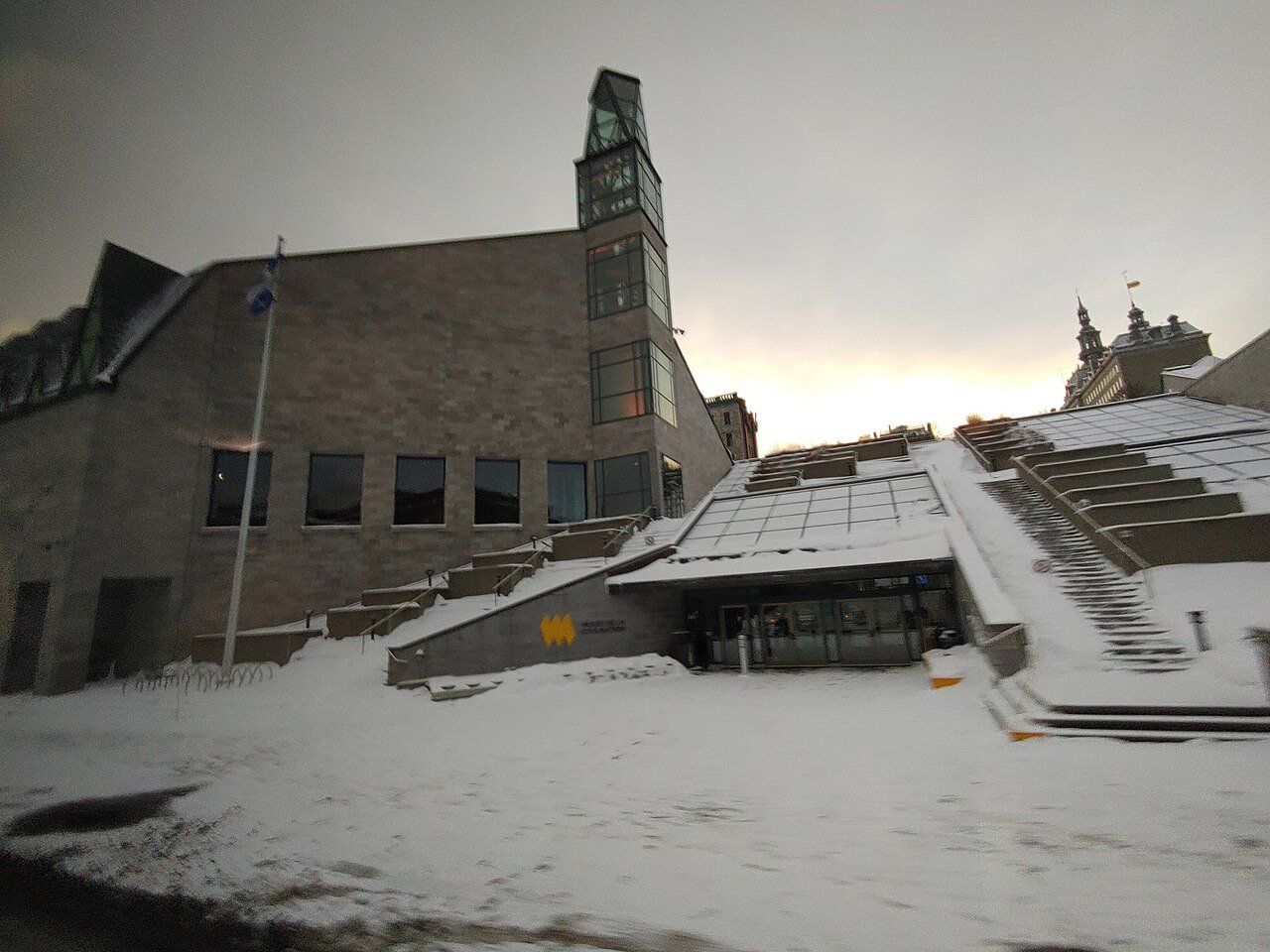 Modern entrance of the Musée de la civilisation on rue Dalhousie in Quebec City's Lower Town