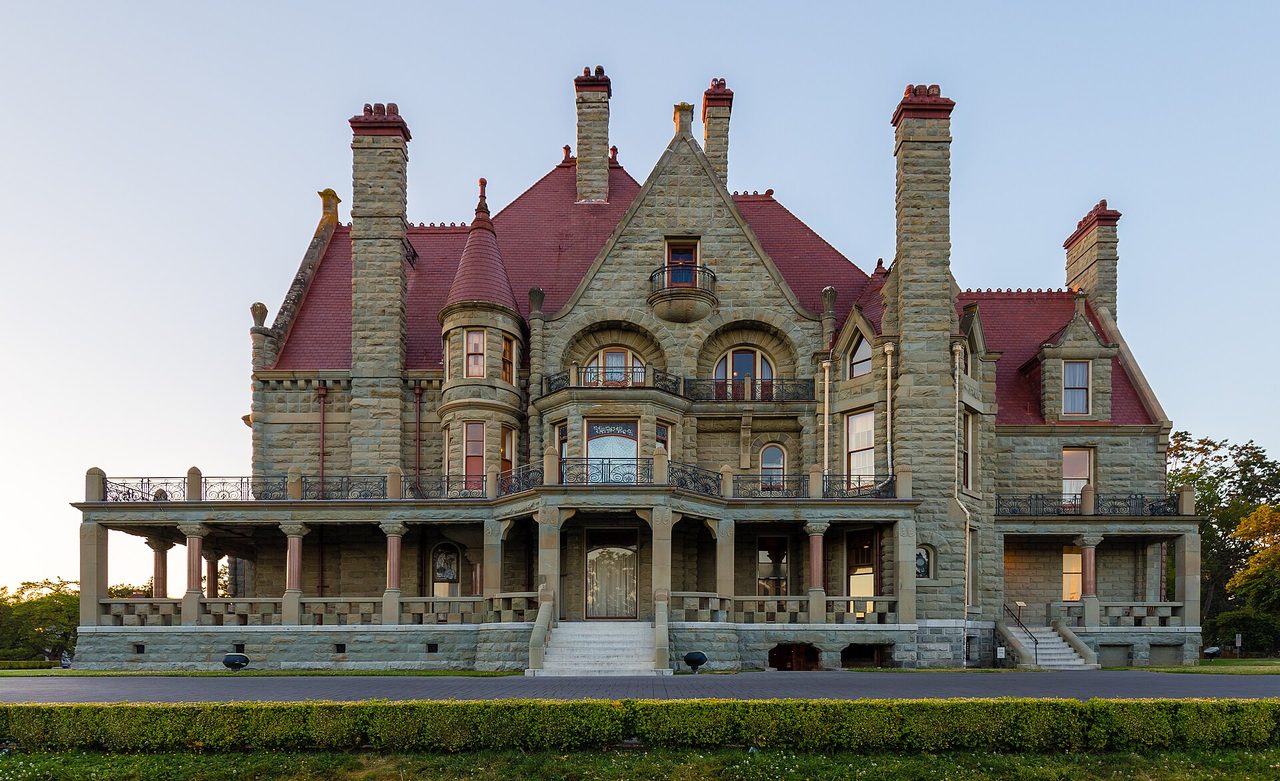 Craigdarroch Castle at sunset, a Victorian mansion museum in Victoria