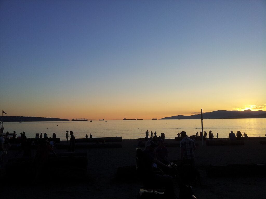 Sunset over English Bay beach in Vancouver