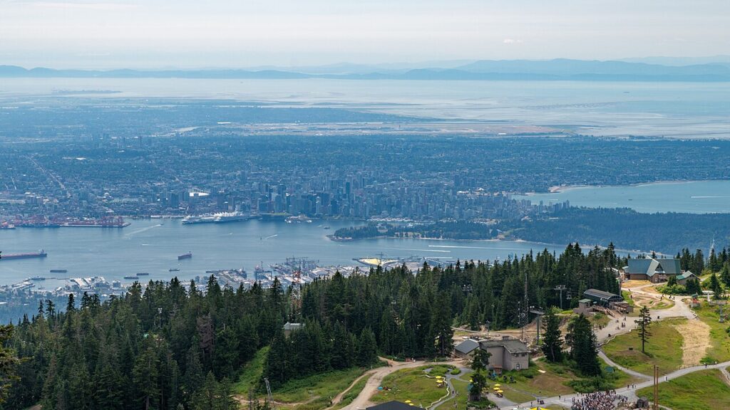 Panoramic view of Vancouver from the top of Grouse Mountain