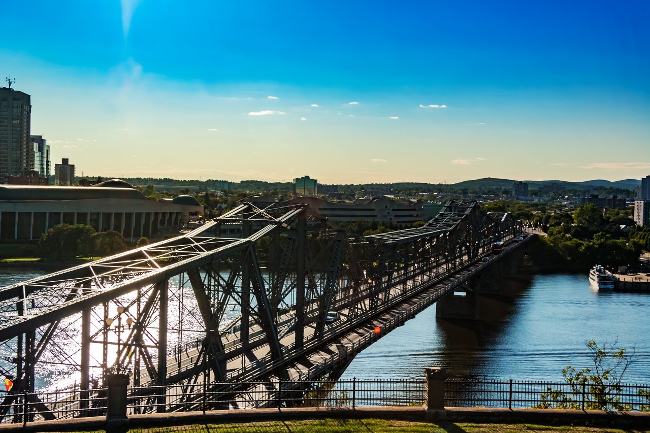 The Alexandra Bridge spanning the Ottawa River between Hull and downtown Ottawa