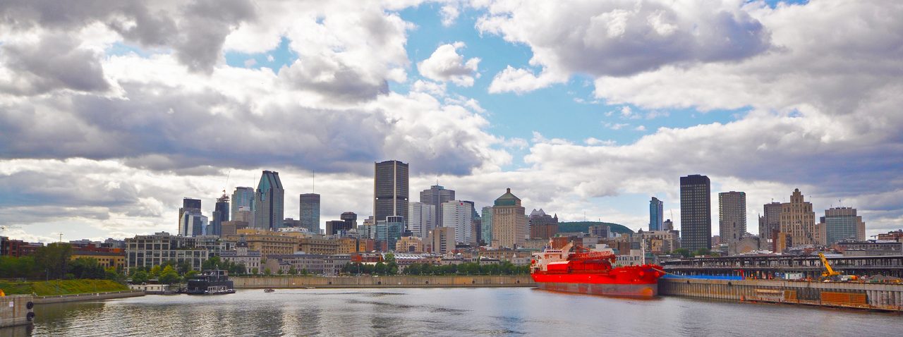 Montreal's skyline seen from the Old Port across the St. Lawrence River