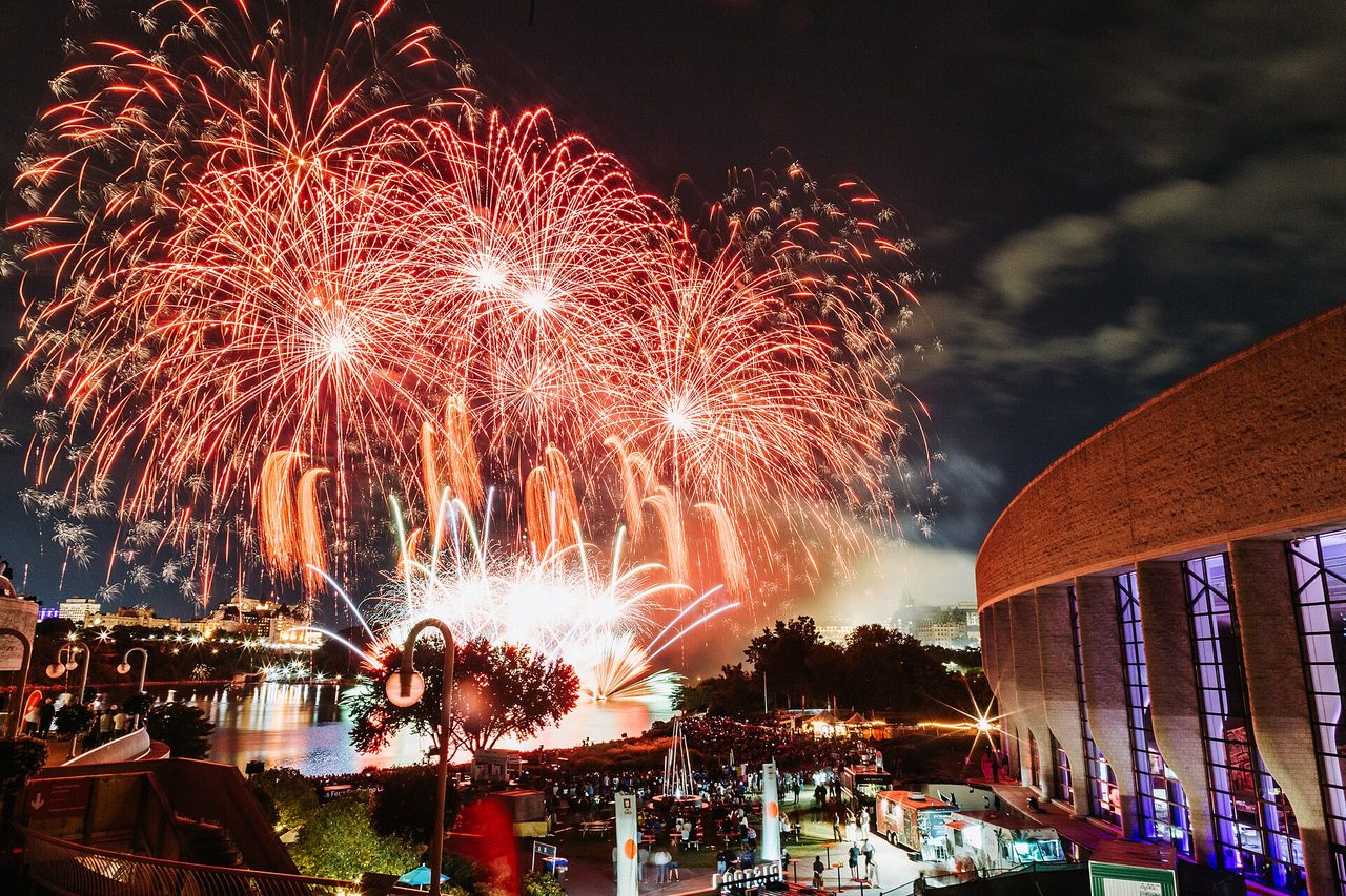 Fireworks over the Ottawa River during the Grands Feux festival at Casino du Lac-Leamy