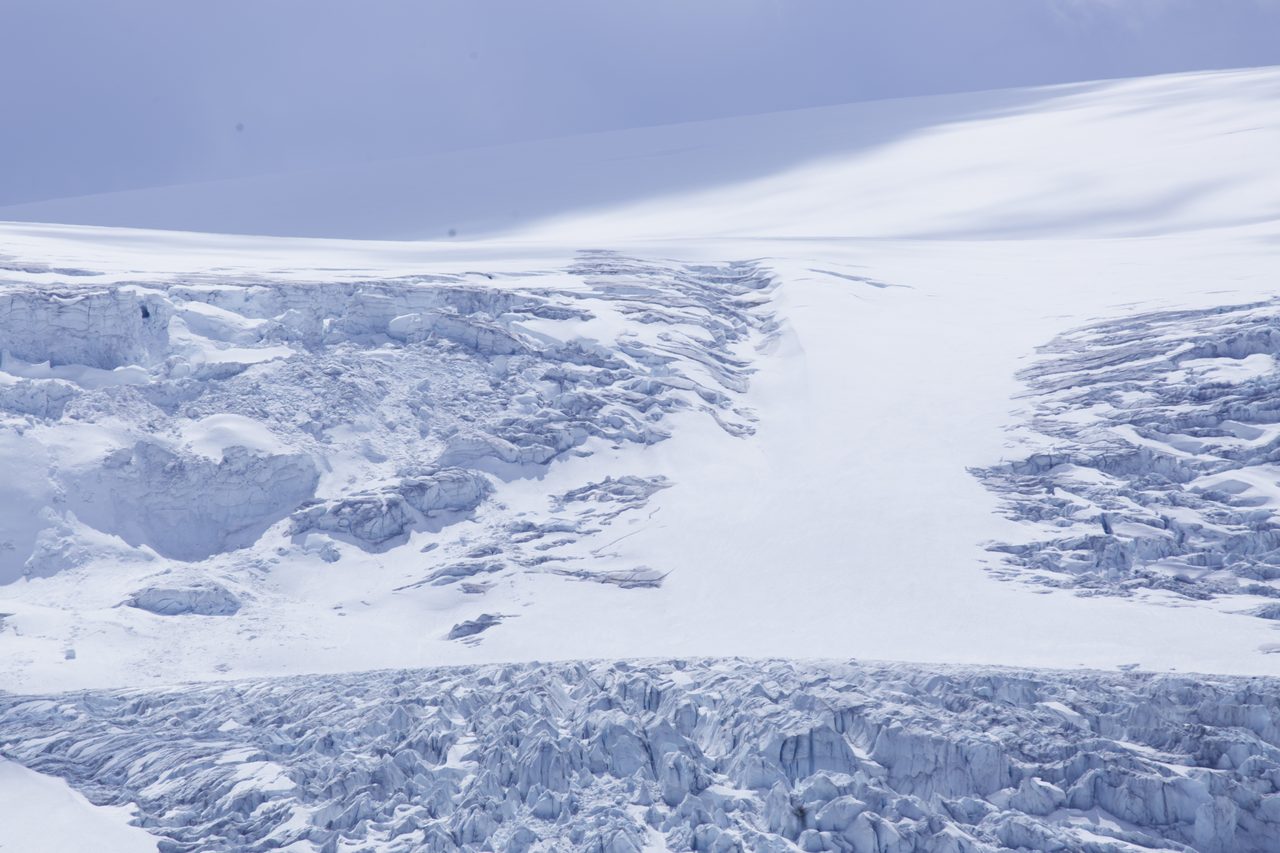 Massive Athabasca Glacier spilling down from the Columbia Icefield