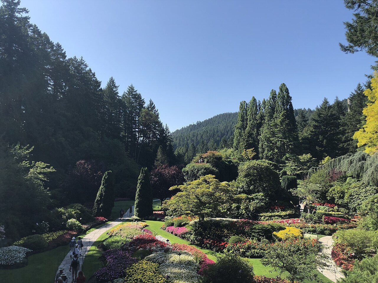Colourful flowerbeds in the Sunken Garden at Butchart Gardens near Victoria