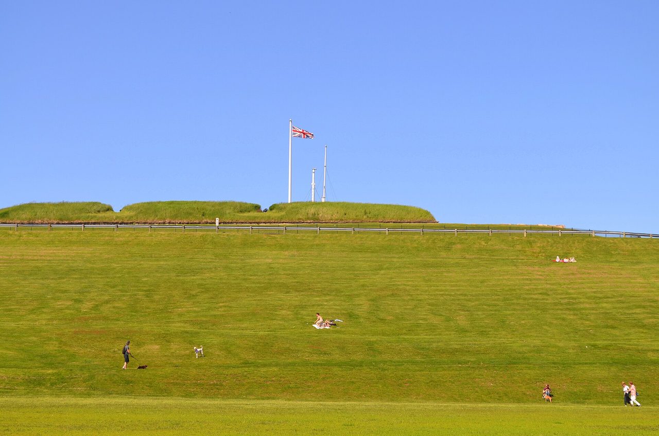 The star-shaped Halifax Citadel on Citadel Hill with green ramparts in summer