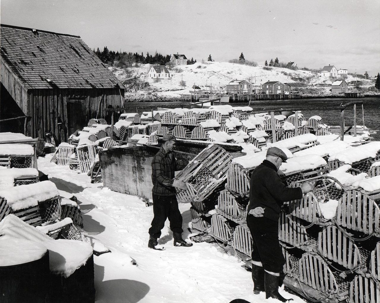 Snow blanketing the rocky shoreline of North West Cove in Lunenburg County