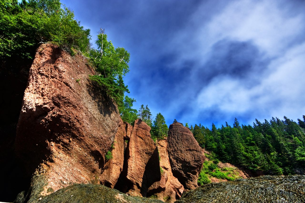 Flowerpot rock formations on the Bay of Fundy surrounded by water at high tide