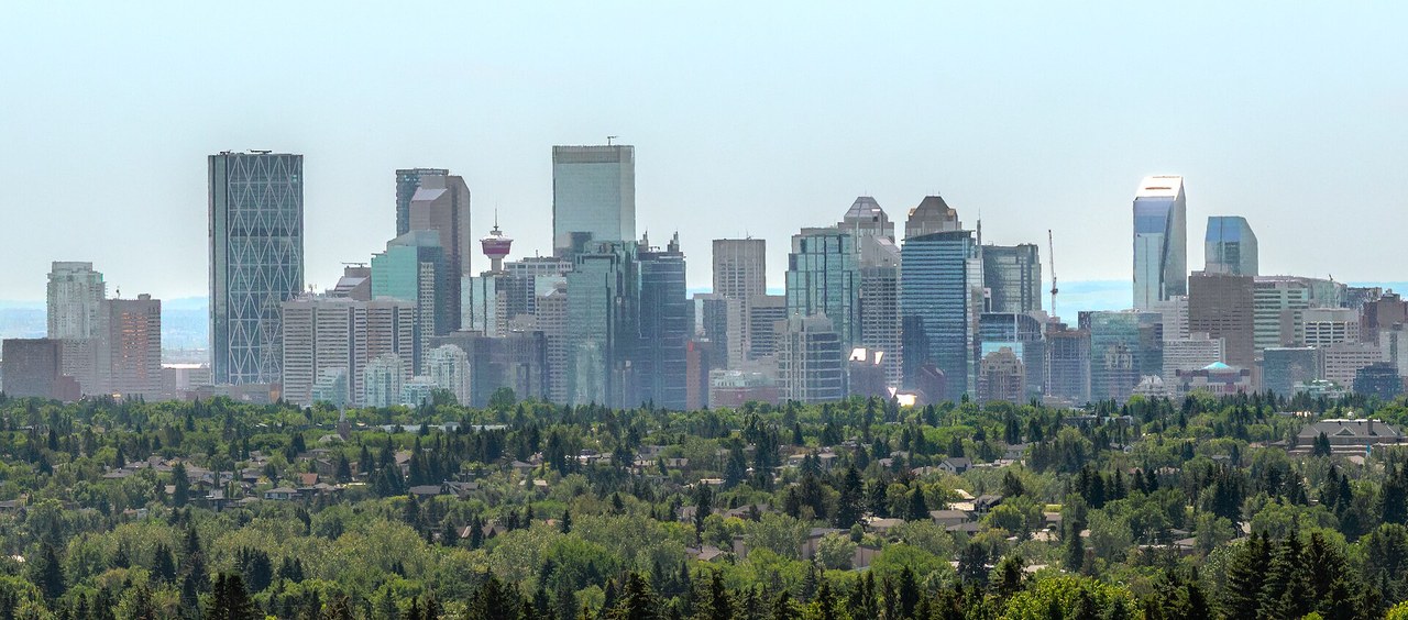 Calgary skyline on the prairie, host city of the annual Calgary Stampede in July