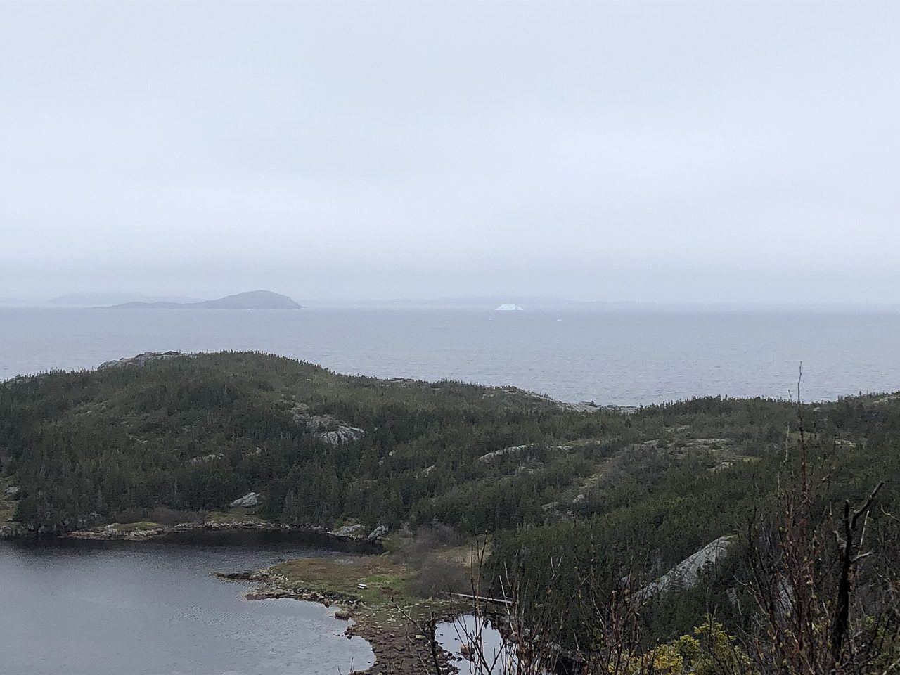 A massive iceberg drifting off the coast of Newfoundland in early summer