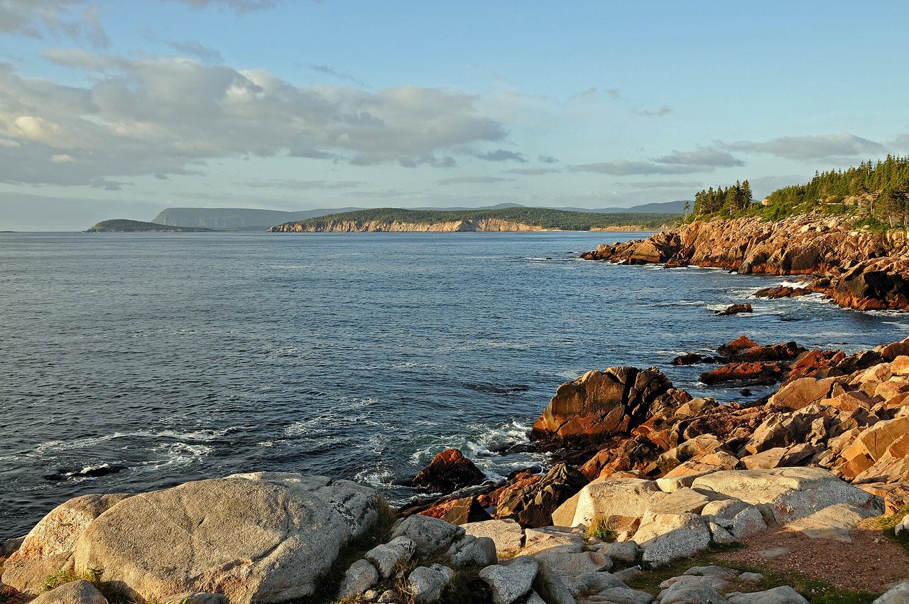 Cabot Trail winding along Cape Breton's rugged coastline with the Gulf of St. Lawrence below