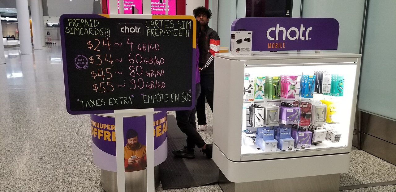 Chatr Mobile SIM card kiosk in the arrivals hall at Toronto Pearson Airport Terminal 1
