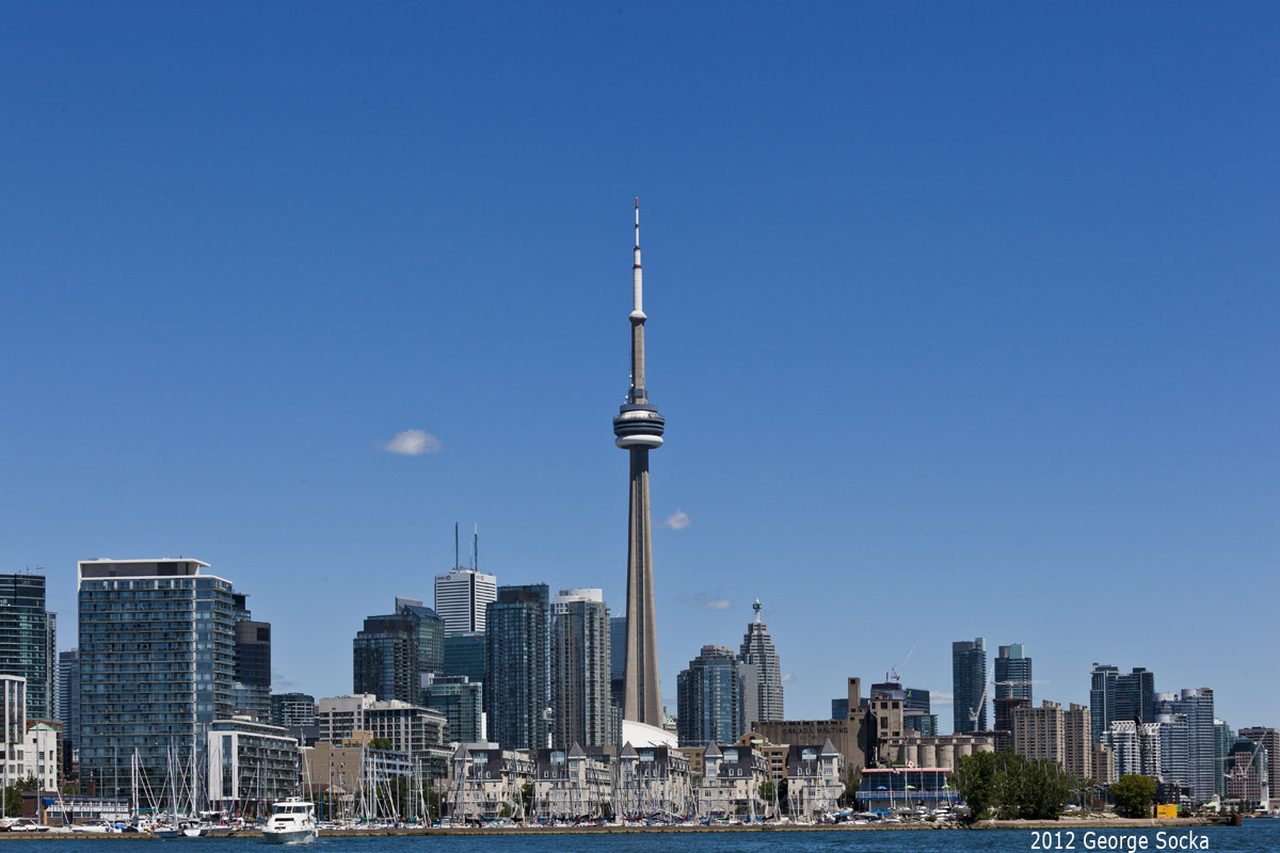 Toronto skyline with the CN Tower viewed from across Lake Ontario