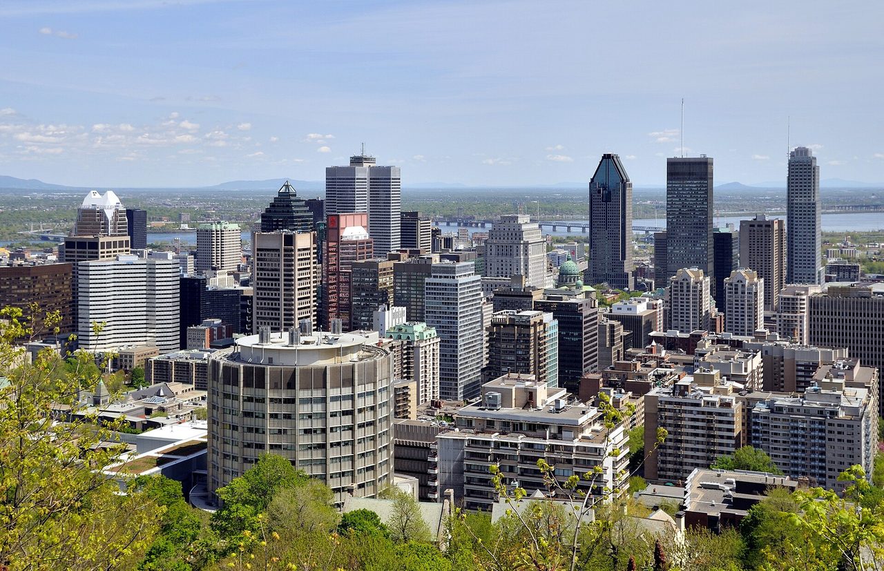 Montreal skyline with downtown skyscrapers in summer