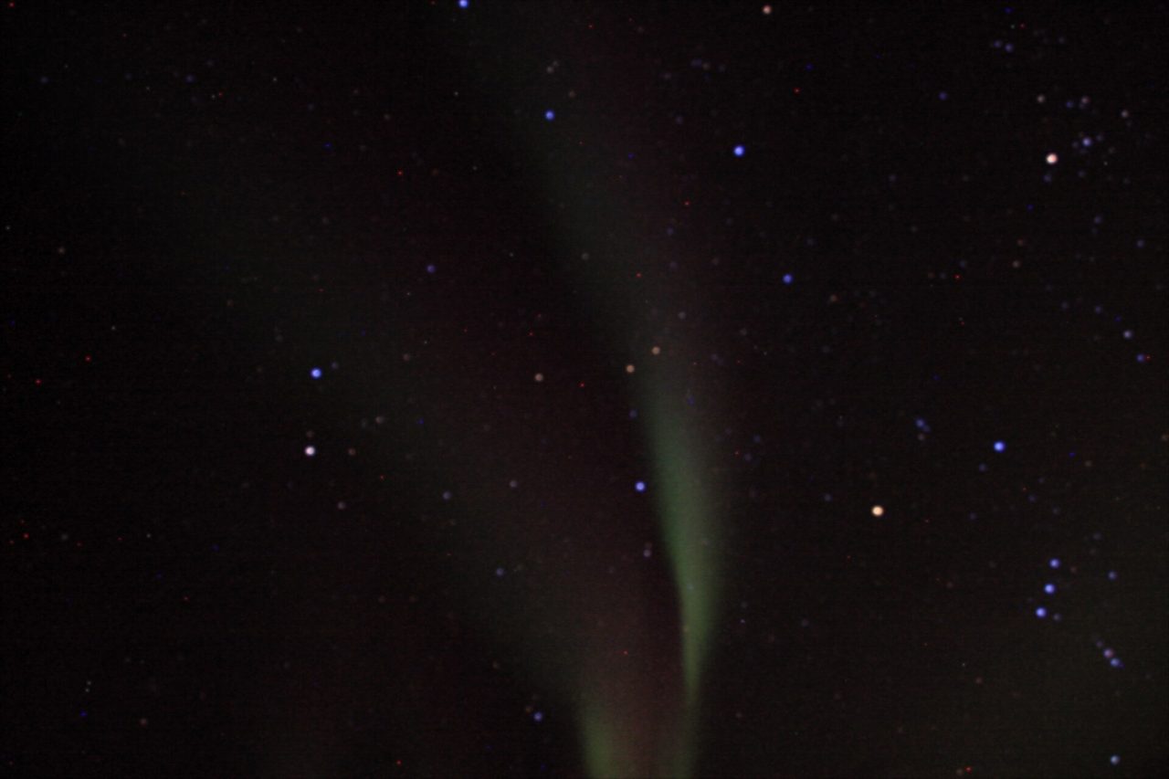 The northern lights dancing in green ribbons over Yellowknife