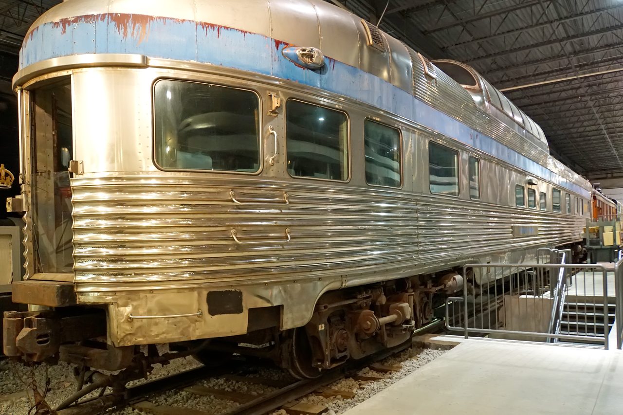 Stainless-steel dome-observation Park car at the rear of VIA Rail's Canadian train