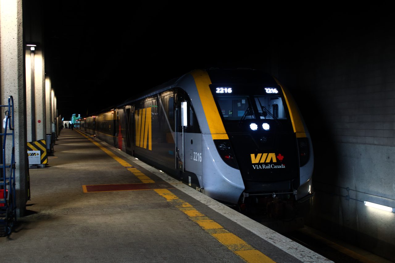 VIA Rail's modern Siemens train at Quebec City's Gare du Palais station