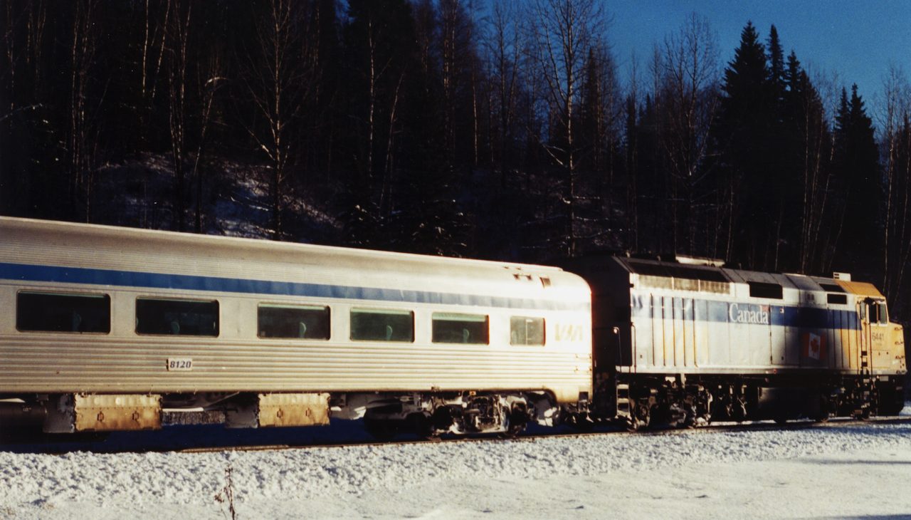 VIA Rail's Skeena train at Penny, BC, on the Jasper to Prince Rupert route