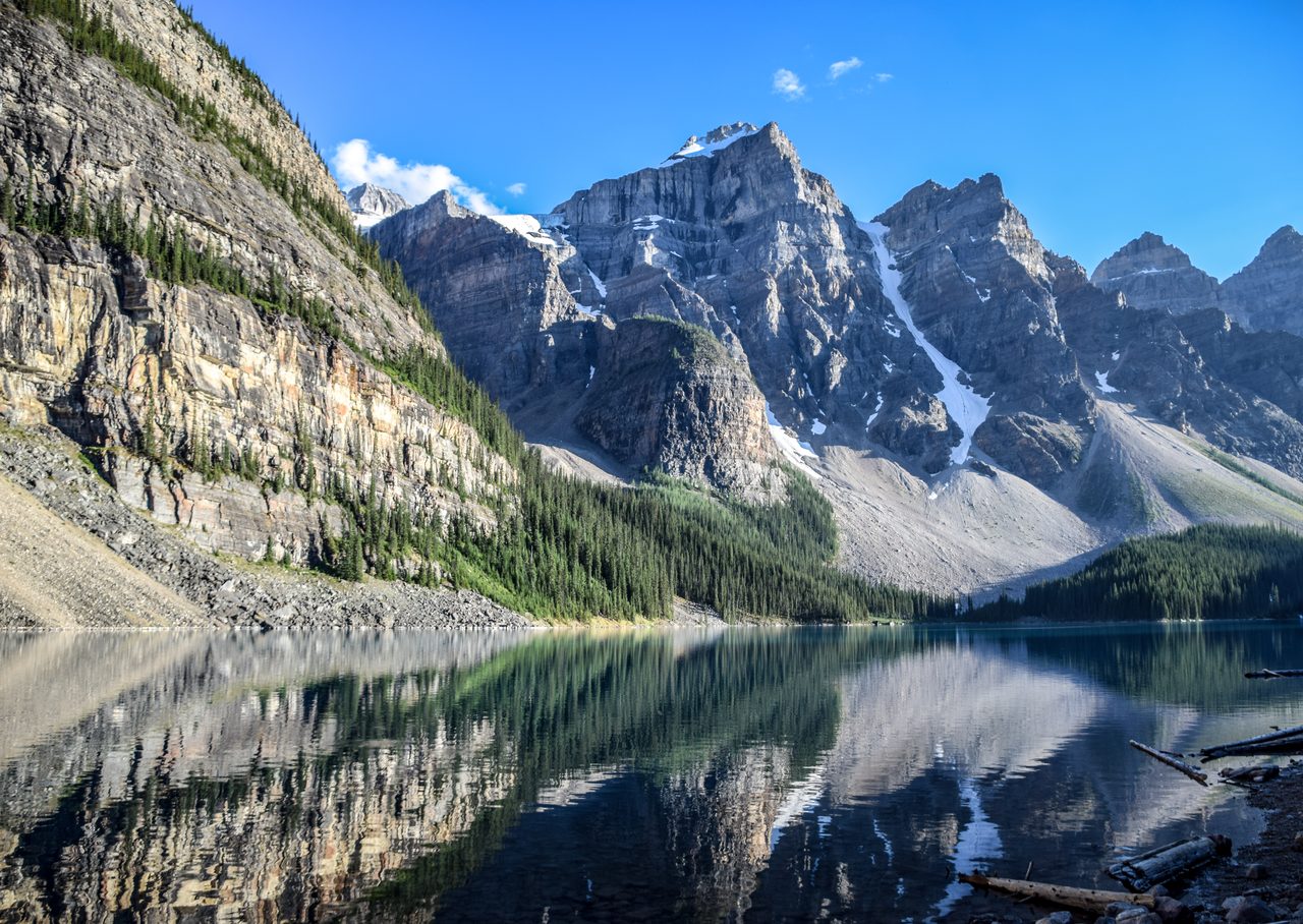 Turquoise Moraine Lake beneath the Valley of the Ten Peaks in Banff National Park