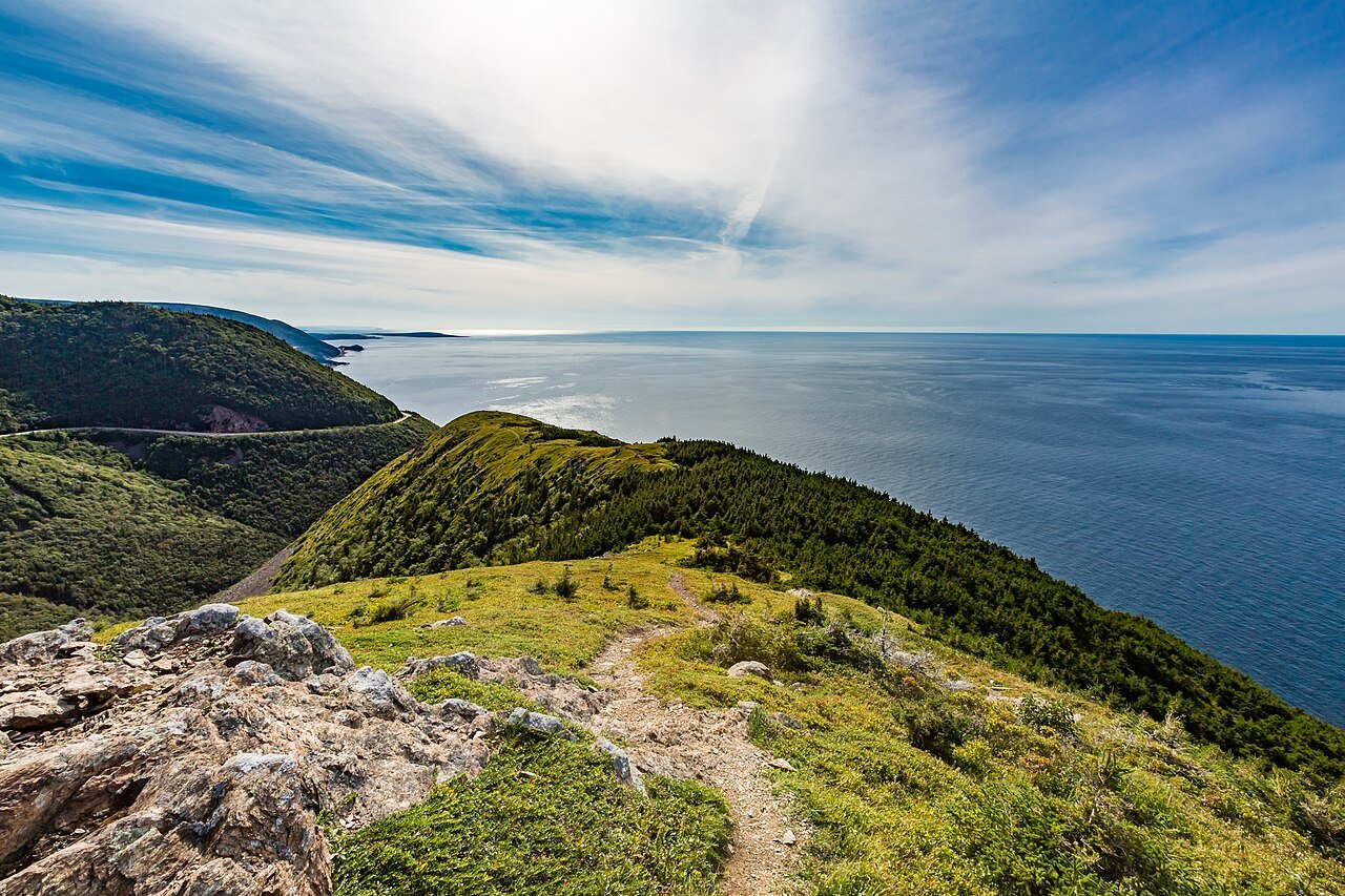 Looking down the Skyline Trail headland to the Gulf of St. Lawrence in Cape Breton Highlands National Park