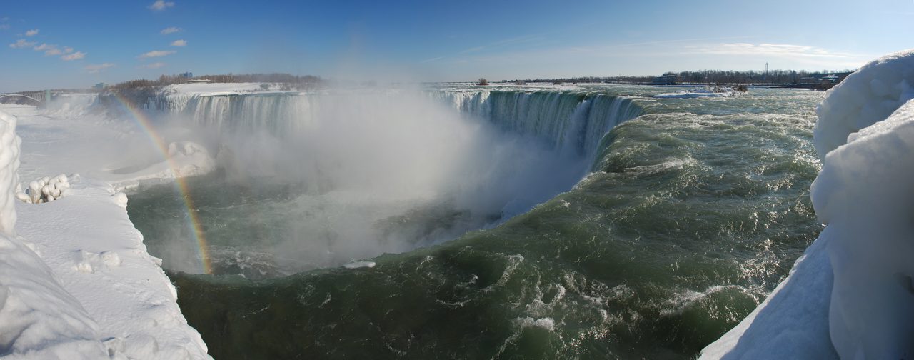 Horseshoe Falls thundering over the cliff at Niagara Falls, seen from the Canadian side