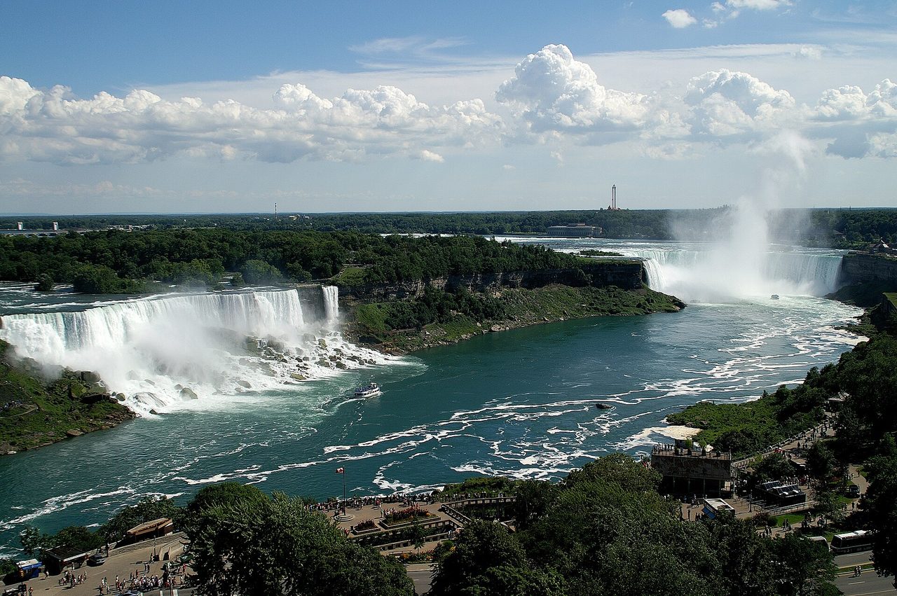 Niagara Falls with Horseshoe Falls and the American Falls viewed from the Canadian side