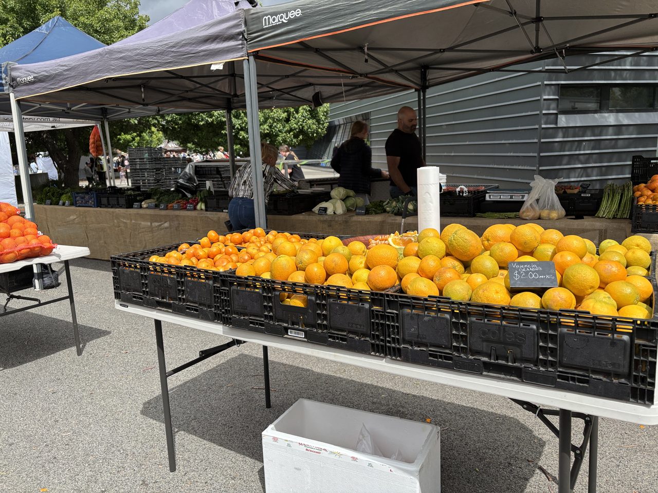 Colorful fruit and vegetable stall at a Canadian farmers market