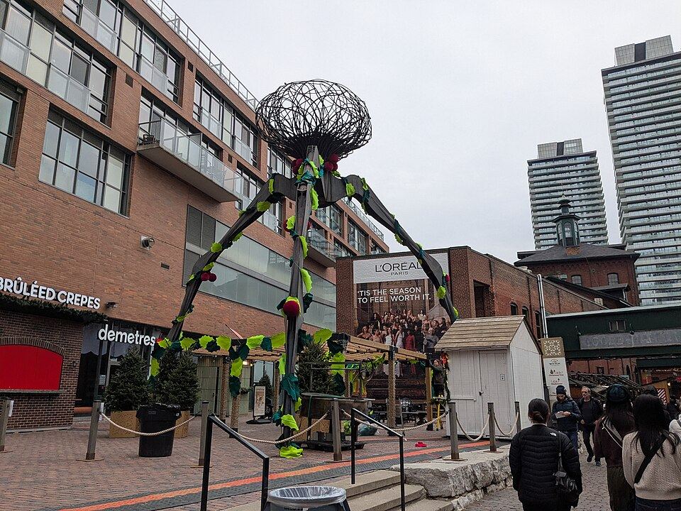 Holiday decorations at the Distillery Winter Village in Toronto's historic Distillery District