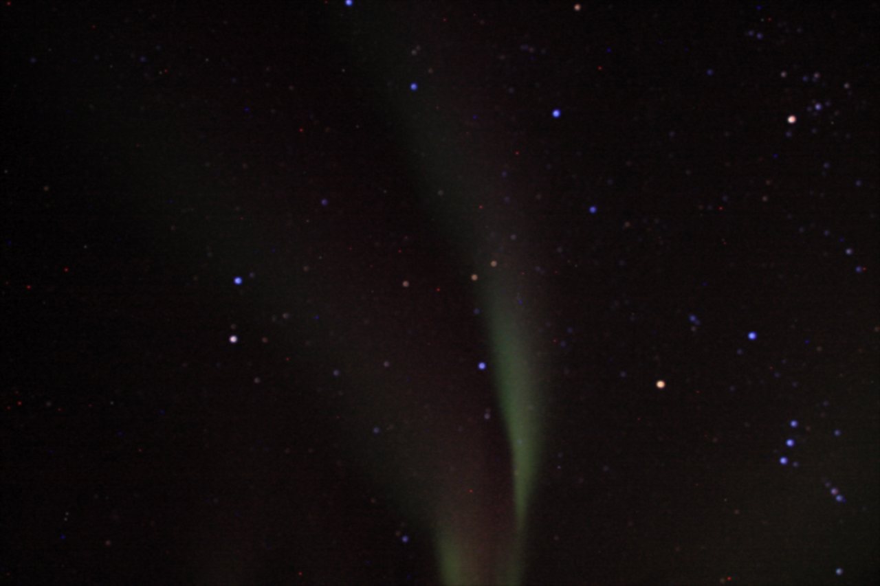 The northern lights glowing green over Yellowknife, Northwest Territories