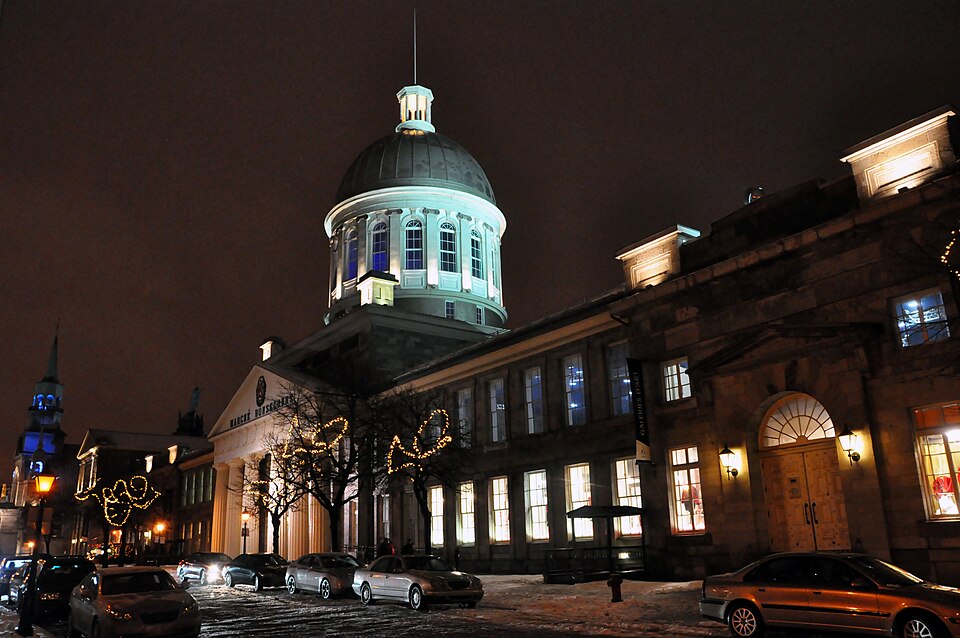 Bonsecours Market in Old Montréal blanketed in snow