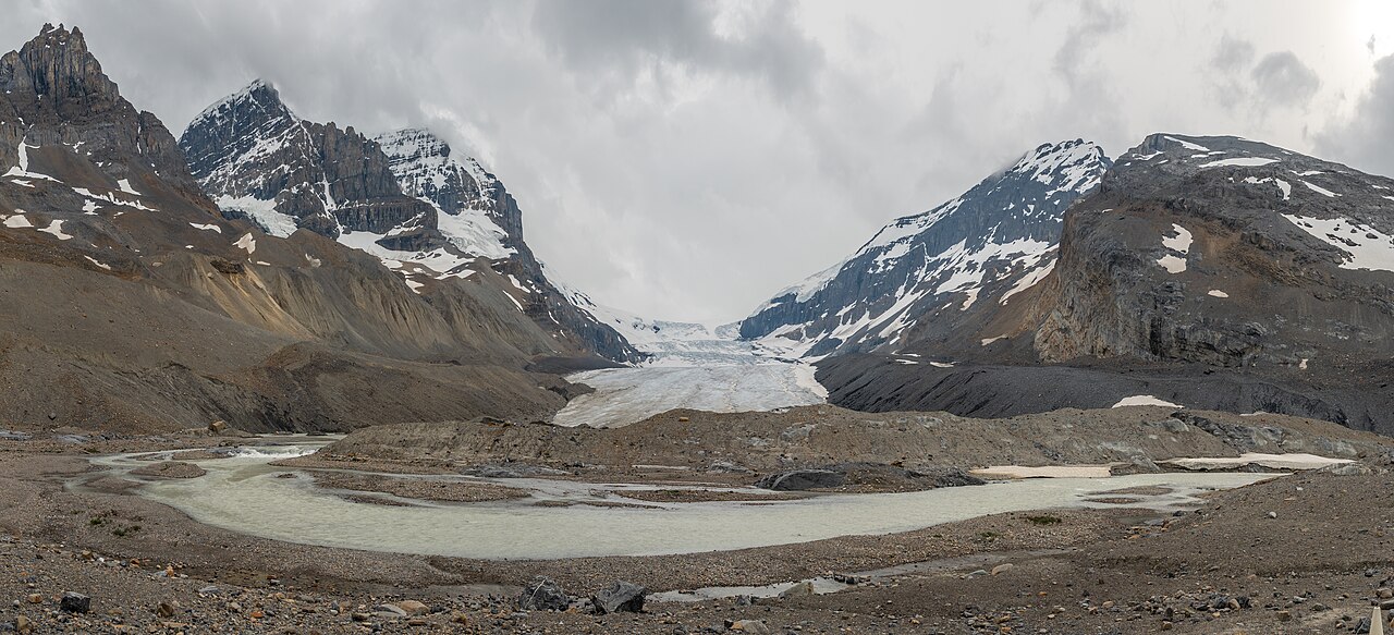 The Athabasca Glacier spilling down from the Columbia Icefield in Jasper National Park