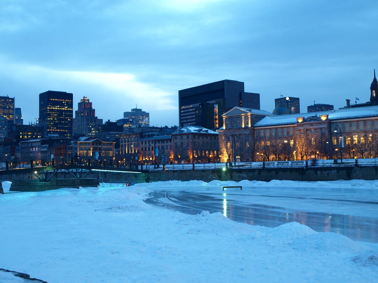 Skating rink at the Old Port of Montreal in winter