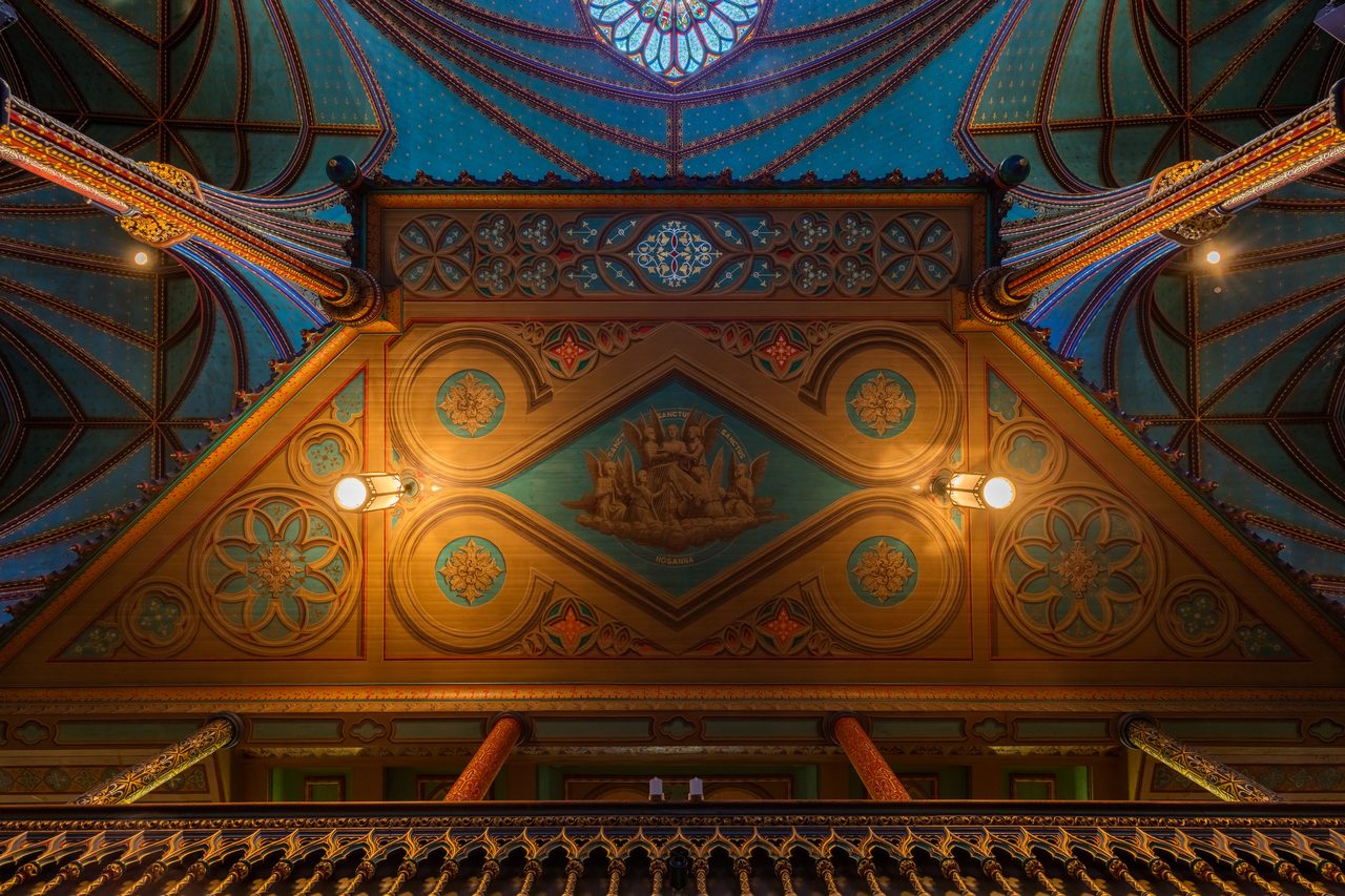 The blue and gold interior of Notre-Dame Basilica in Montreal