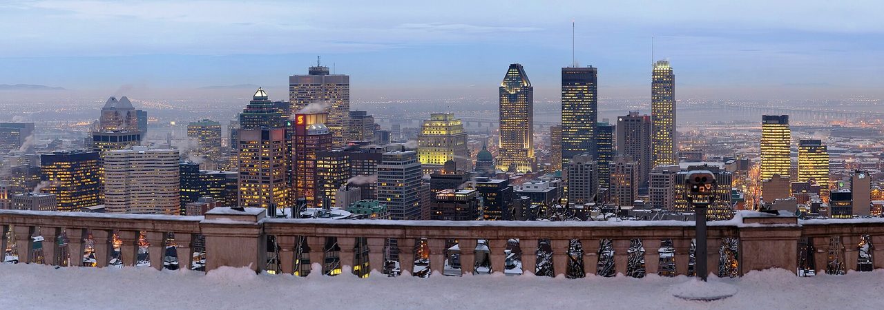 Panoramic view of downtown Montreal from the Kondiaronk lookout on Mount Royal